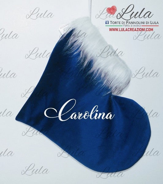 Calza della Befana CUORE in pregiato Velluto blu! - Natale - Epifania