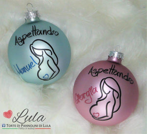 palline di natale decorazioni personalizzate mamma gravidanza aspettando te nome Lula Creazioni idea regalo Natale lei lui bambini maschio femmina economica italia ancona