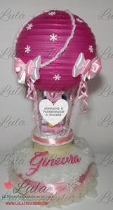 Torte di pannolini di Lula Creazioni - Mongolfiera personalizzabile fucsia celeste azzurra maschio femmina rosa idea regalo gravidanza nascita battesimo baby shower neonato bella utile originale shop online spedizioni italia ancona topolino Minnie