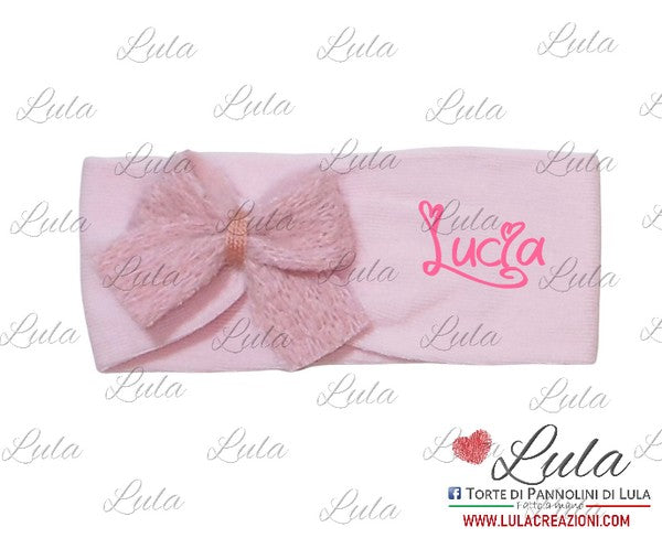 fascia elastica neonata cotone con fiocco lana personalizzata nome idea regalo nascita battesimo baby shower natale battesimo pasqua economico utile particolare femmina rosa torta di pannolini pampers shop online spedizioni italia ancona milano torino