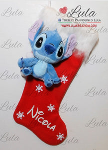 Calza Natale personalizzata con nome natalizia Natale Epifania befana Stitch idea regalo bimbo bambino Lula Creazioni Torte di pannolini 2023 2024