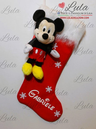 Calza Natale personalizzata con nome natalizia Natale Epifania befana Topolino idea regalo bimbo bambino Lula Creazioni Torte di pannolini 2023 2024