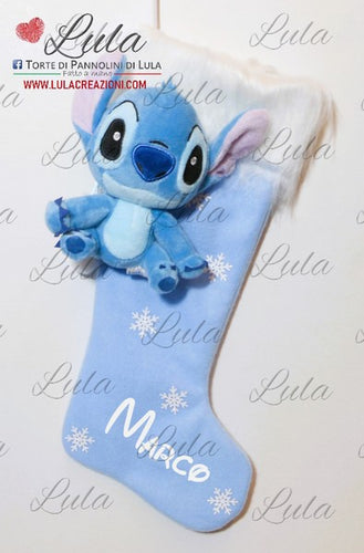 Calza Natale personalizzata con nome natalizia Natale Epifania befana Stitch idea regalo bimbo bambino Lula Creazioni Torte di pannolini 2023 2024