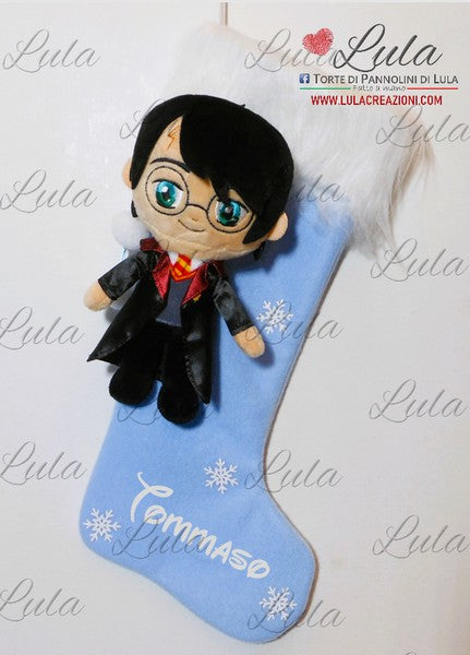 Calza Natale personalizzata con nome natalizia Natale Epifania befana Harry Potter idea regalo bimbo bambino Lula Creazioni Torte di pannolini 2023 2024