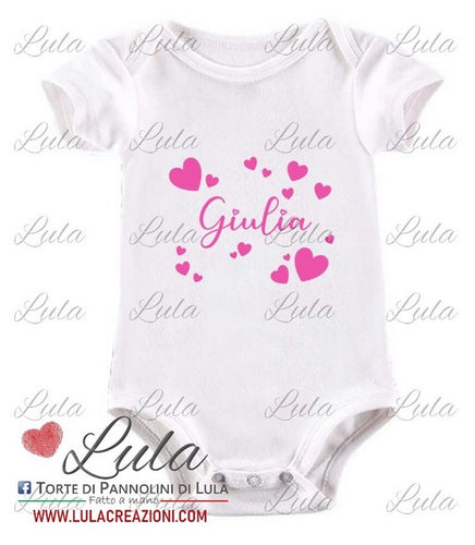 Torte di pannolini di lula creazioni - body personalizzato nome Minnie femmina rosa idea regalo nascita battesimo baby shower shop online spedizioni italia ancona cuori love