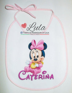 Torta di Pannolini PACCO REGALO  -  Bavaglino personalizzato nome dedica Lula Creazioni Minnie Caterina idea regalo gravidanza nascita battesimo baby shower neonato bella utile originale shop online spedizioni italia ancona