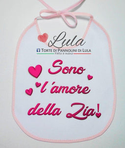 Torta di Pannolini PACCO REGALO  -  Bavaglino personalizzato nome dedica Lula Creazioni sono l'amore della zia idea regalo gravidanza nascita battesimo baby shower neonato bella utile originale shop online spedizioni italia ancona