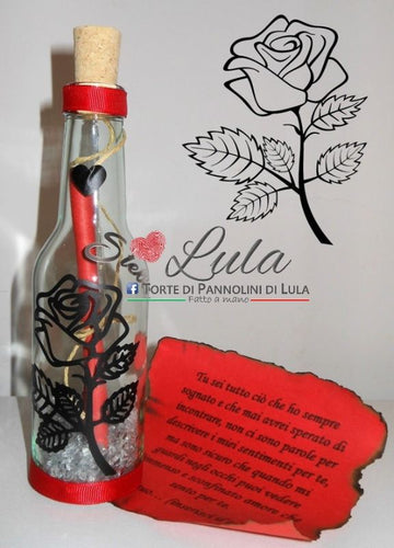 Bottiglia messaggio d'amore Lula Creazioni idea regalo lei ragazza donna Natale San Valentino anniversario compleanno romantica love cuore amore fiore rosa elegante