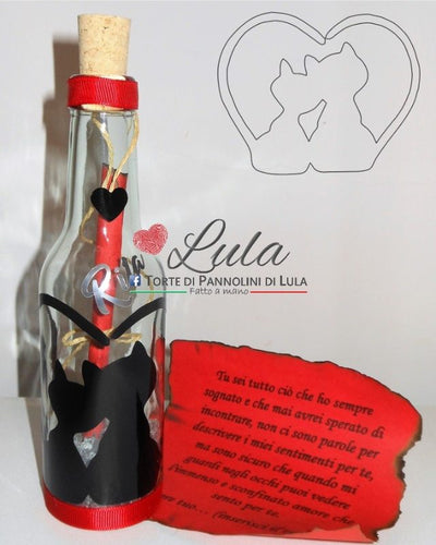 Bottiglia messaggio d'amore Lula Creazioni idea regalo lei ragazza donna Natale San Valentino anniversario compleanno romantica love cuore amore gattini coccole gatti
