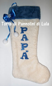 Calza Natale personalizzata nome dedica fucsia rosa azzurro blu rosso brillantini famiglia Epifania befana idea regalo bimbo bimba bambina bambino Lula Creazioni