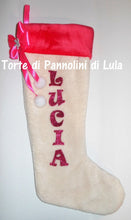 Carica l&#39;immagine nel visualizzatore di Gallery, Calza Natale personalizzata nome dedica fucsia rosa azzurro blu rosso brillantini famiglia Epifania befana idea regalo bimbo bimba bambina bambino Lula Creazioni
