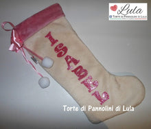 Carica l&#39;immagine nel visualizzatore di Gallery, Calza Natale personalizzata nome dedica fucsia rosa azzurro blu rosso brillantini famiglia Epifania befana idea regalo bimbo bimba bambina bambino Lula Creazioni
