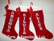 Carica l&#39;immagine nel visualizzatore di Gallery, Calza Natale personalizzata con nome dedica rosso  brillantini famiglia Epifania befana idea regalo bimbo bimba bambina bambino Lula Creazioni
