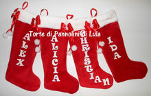 Carica l&#39;immagine nel visualizzatore di Gallery, Calza Natale personalizzata nome dedica fucsia rosa azzurro blu rosso brillantini famiglia Epifania befana idea regalo bimbo bimba bambina bambino Lula Creazioni
