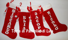 Carica l&#39;immagine nel visualizzatore di Gallery, Calza Natale personalizzata nome dedica fucsia rosa azzurro blu rosso brillantini famiglia Epifania befana idea regalo bimbo bimba bambina bambino Lula Creazioni
