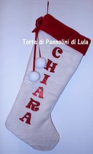 Calza Natale personalizzata con nome dedica rosso  brillantini famiglia Epifania befana idea regalo bimbo bimba bambina bambino Lula Creazioni