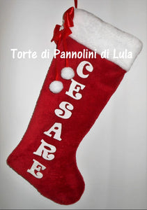 Calza Natale personalizzata nome dedica fucsia rosa azzurro blu rosso brillantini famiglia Epifania befana idea regalo bimbo bimba bambina bambino Lula Creazioni