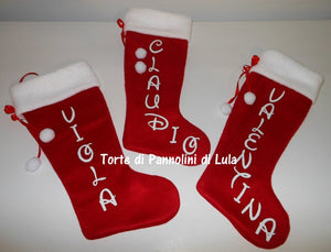 Calza Natale personalizzata con nome dedica rosso famiglia Epifania befana idea regalo bimbo bimba bambina bambino Lula Creazioni