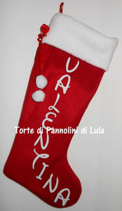 Calza Natale personalizzata con nome dedica rosso famiglia Epifania befana idea regalo bimbo bimba bambina bambino Lula Creazioni