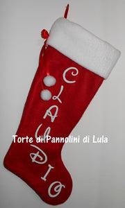 Calza Natale personalizzata con nome dedica rosso famiglia Epifania befana idea regalo bimbo bimba bambina bambino Lula Creazioni