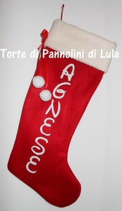 Calza Natale personalizzata con nome dedica rosso famiglia Epifania befana idea regalo bimbo bimba bambina bambino Lula Creazioni