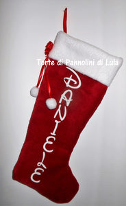 Calza Natale personalizzata con nome dedica rosso famiglia Epifania befana idea regalo bimbo bimba bambina bambino Lula Creazioni