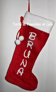 Calza Natale personalizzata con nome dedica rosso famiglia Epifania befana idea regalo bimbo bimba bambina bambino Lula Creazioni