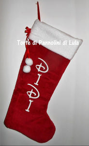 Calza Natale personalizzata con nome dedica rosso famiglia Epifania befana idea regalo bimbo bimba bambina bambino Lula Creazioni