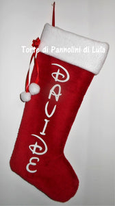 Calza Natale personalizzata con nome dedica rosso famiglia Epifania befana idea regalo bimbo bimba bambina bambino Lula Creazioni