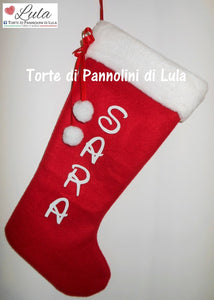 Calza Natale personalizzata con nome dedica rosso famiglia Epifania befana idea regalo bimbo bimba bambina bambino Lula Creazioni