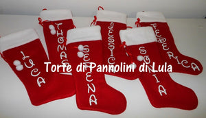 Calza Natale personalizzata con nome dedica rosso famiglia Epifania befana idea regalo bimbo bimba bambina bambino Lula Creazioni