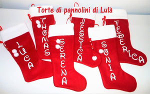 Calza Natale personalizzata con nome dedica rosso famiglia Epifania befana idea regalo bimbo bimba bambina bambino Lula Creazioni