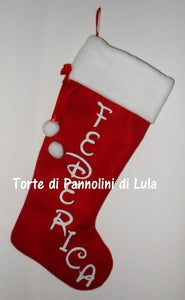 Calza Natale personalizzata con nome dedica rosso famiglia Epifania befana idea regalo bimbo bimba bambina bambino Lula Creazioni