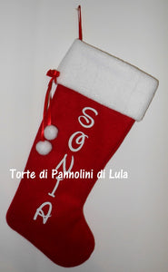 Calza Natale personalizzata con nome dedica rosso famiglia Epifania befana idea regalo bimbo bimba bambina bambino Lula Creazioni