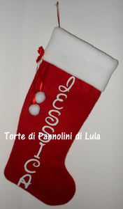 Calza Natale personalizzata con nome dedica rosso famiglia Epifania befana idea regalo bimbo bimba bambina bambino Lula Creazioni