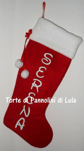 Calza Natale personalizzata con nome dedica rosso famiglia Epifania befana idea regalo bimbo bimba bambina bambino Lula Creazioni