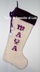 Calza Natale personalizzata nome dedica fucsia rosa azzurro blu rosso brillantini famiglia Epifania befana idea regalo bimbo bimba bambina bambino Lula Creazioni