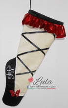 Carica l&#39;immagine nel visualizzatore di Gallery, Calza befana Natale epifania Lula Creazioni ballerina scarpetta farfalla velluto nero rosso nome personalizzato peluche idea regalo natalizia lei ragazza danza ballo femmina
