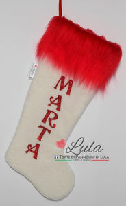 Calza befana Natale epifania Lula Creazioni rosso nome personalizzato peluche idea regalo natalizia lei ragazza lui donna