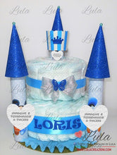 Carica l&#39;immagine nel visualizzatore di Gallery, Torta di Pannolini CASTELLO Lula Creazioni - azzurro celeste blu maschio Topolino idea regalo nascita battesimo gravidanza baby shower utile bella originale pampers shop online spedizioni italia ancona
