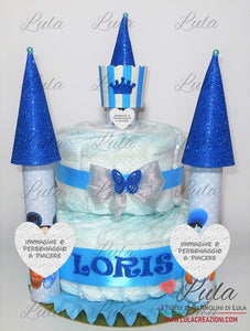 Torta di Pannolini CASTELLO Lula Creazioni - azzurro celeste blu maschio Topolino idea regalo nascita battesimo gravidanza baby shower utile bella originale pampers shop online spedizioni italia ancona