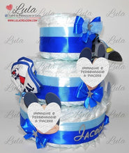 Carica l&#39;immagine nel visualizzatore di Gallery, Torta di pannolini + Regalini TOPOLINO / MINNIE - Torte di Pannolini di Lula Minnie Topolino Pampers personalizzabile fucsia celeste azzurra maschio femmina rosa verde idea regalo gravidanza nascita battesimo baby shower neonato bella utile originale shop online spedizioni italia ancona personalizzabile
