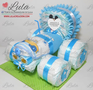 Torte di pannolini di Lula Creazioni - Trattore - idea regalo originale nascita battesimo baby shower piccolo contadino agricoltore maschio azzurro celeste topolino idea regalo gravidanza nascita battesimo baby shower neonato bella utile originale shop online spedizioni italia ancona