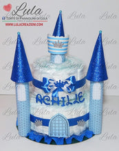 Carica l&#39;immagine nel visualizzatore di Gallery, Torta di Pannolini CASTELLO Simple - Lula Creazioni - maschio azzurro blu idea regalo pampers nascita battesimo baby shower utile particolare originale spedizioni italia roma milano napoli
