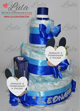 Carica l&#39;immagine nel visualizzatore di Gallery, Torta di pannolini CARTOONS a 3 Piani - Torte di Pannolini di Lula Minnie Topolino Pampers personalizzabile fucsia celeste azzurra maschio femmina rosa verde idea regalo gravidanza nascita battesimo baby shower neonato bella utile originale shop online spedizioni italia ancona personalizzabile prodotti igiene
