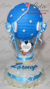 Torte di pannolini di Lula Creazioni - Mongolfiera personalizzabile fucsia celeste azzurra maschio femmina rosa idea regalo gravidanza nascita battesimo baby shower neonato bella utile originale shop online spedizioni italia ancona topolino