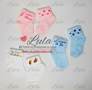 calzini personalizzati idea regalo nascita battesimo baby shower natale battesimo pasqua economico utile particolare neonato maschio femmina rosa azzurro torta di pannolini pampers shop online spedizioni italia ancona milano torino 