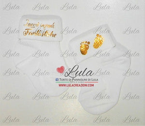 calzini personalizzati idea regalo nascita battesimo baby shower natale battesimo pasqua economico utile particolare neonato maschio femmina rosa azzurro torta di pannolini pampers shop online spedizioni italia ancona milano torino