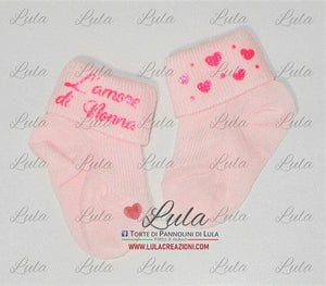 calzini personalizzati idea regalo nascita battesimo baby shower natale battesimo pasqua economico utile particolare neonato maschio femmina rosa azzurro torta di pannolini pampers shop online spedizioni italia ancona milano torino 