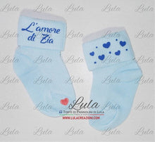 Carica l&#39;immagine nel visualizzatore di Gallery, calzini personalizzati idea regalo nascita battesimo baby shower natale battesimo pasqua economico utile particolare neonato maschio femmina rosa azzurro torta di pannolini pampers shop online spedizioni italia ancona milano torino
